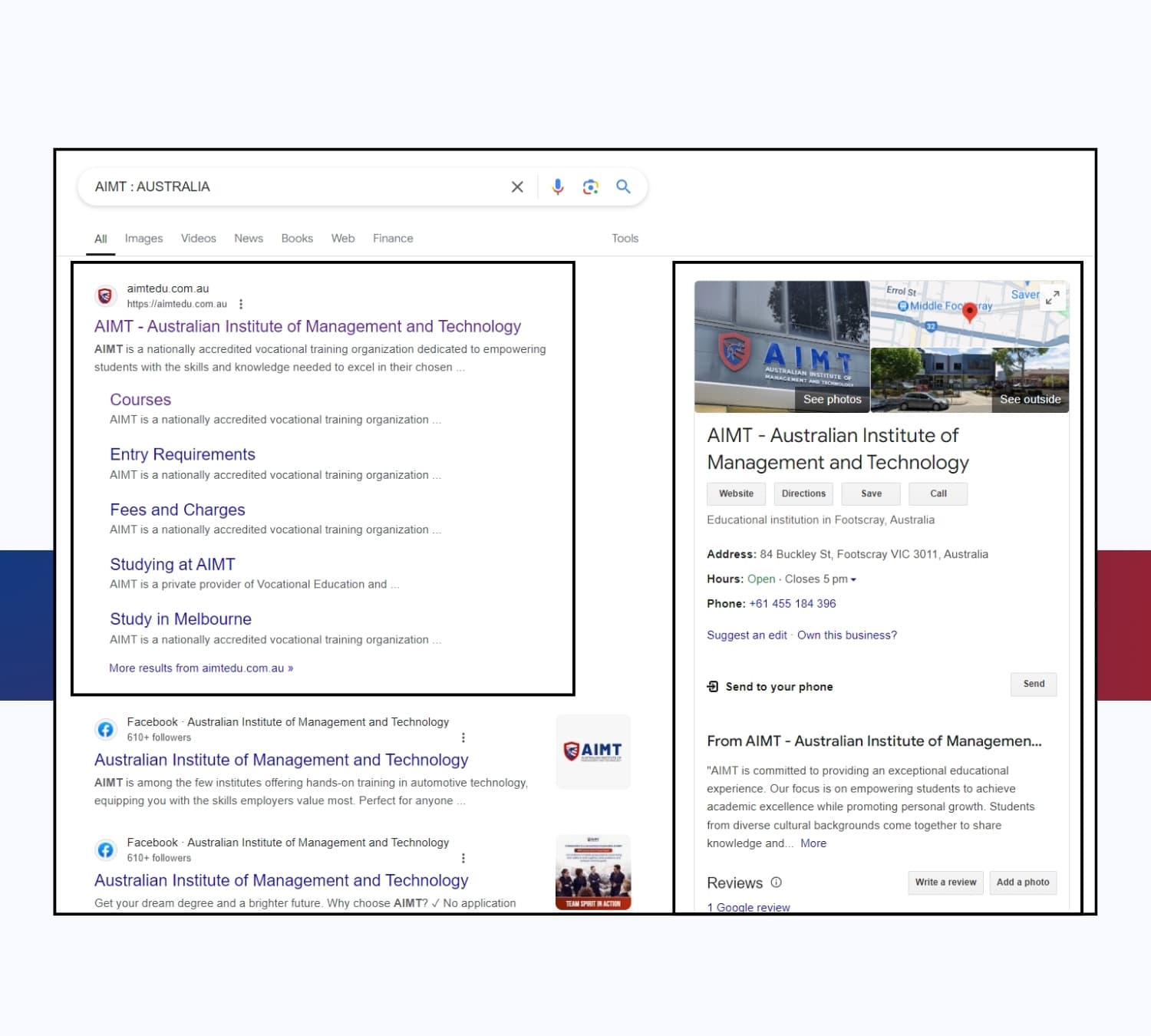 Search results listing for AIMT Australia