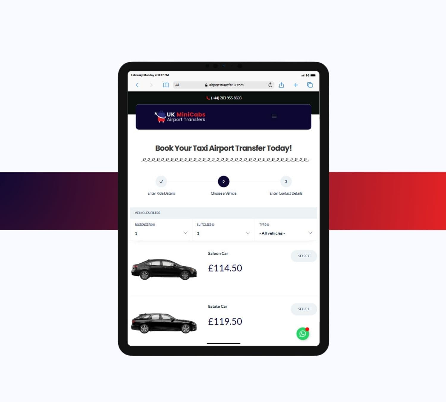 Airport Transfers UK quote page on a phone