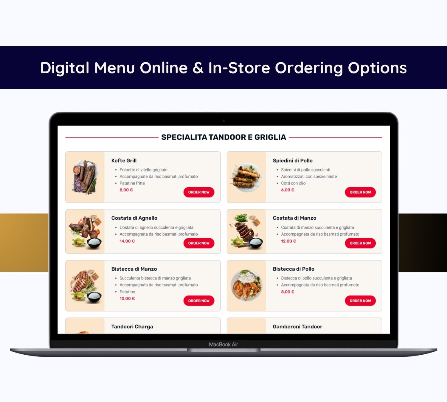 Al Taj Ristorante online menu on a laptop
