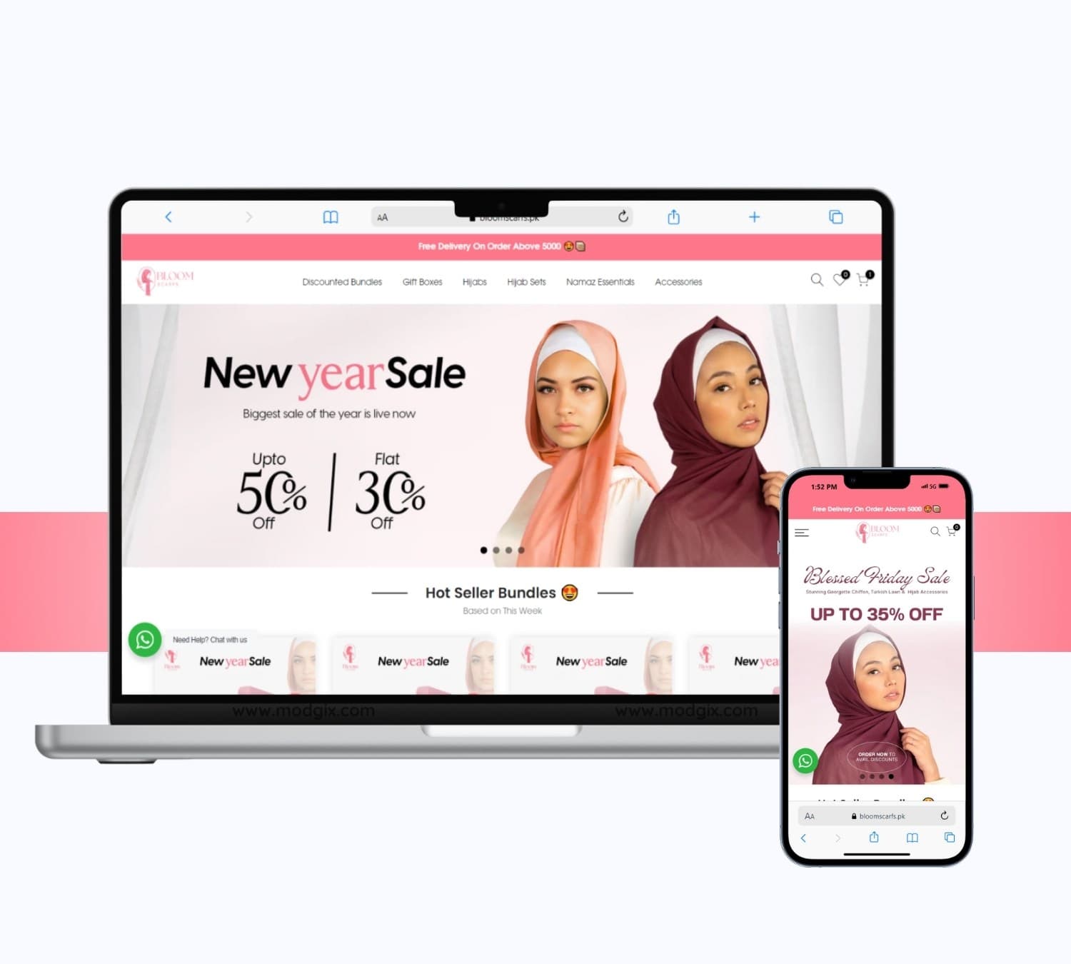Bloomscarfs store on a laptop and phone