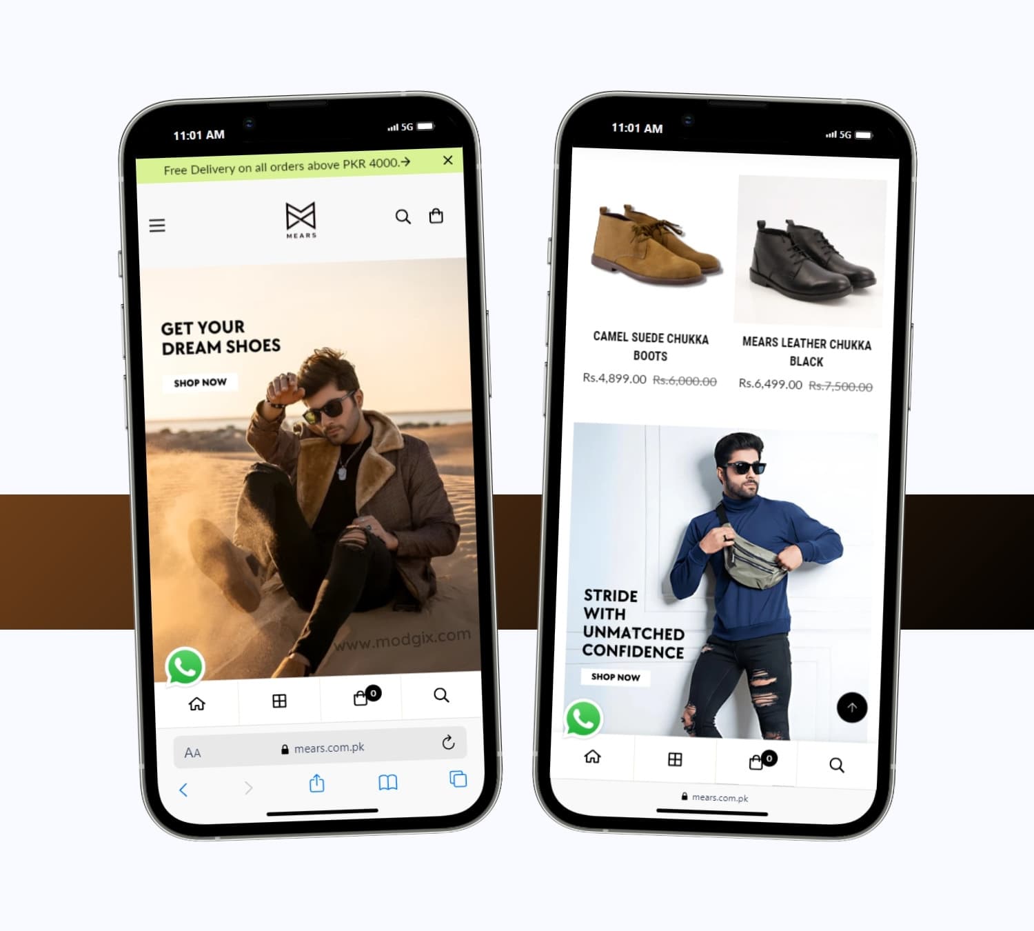 Mears footwear store on two phones