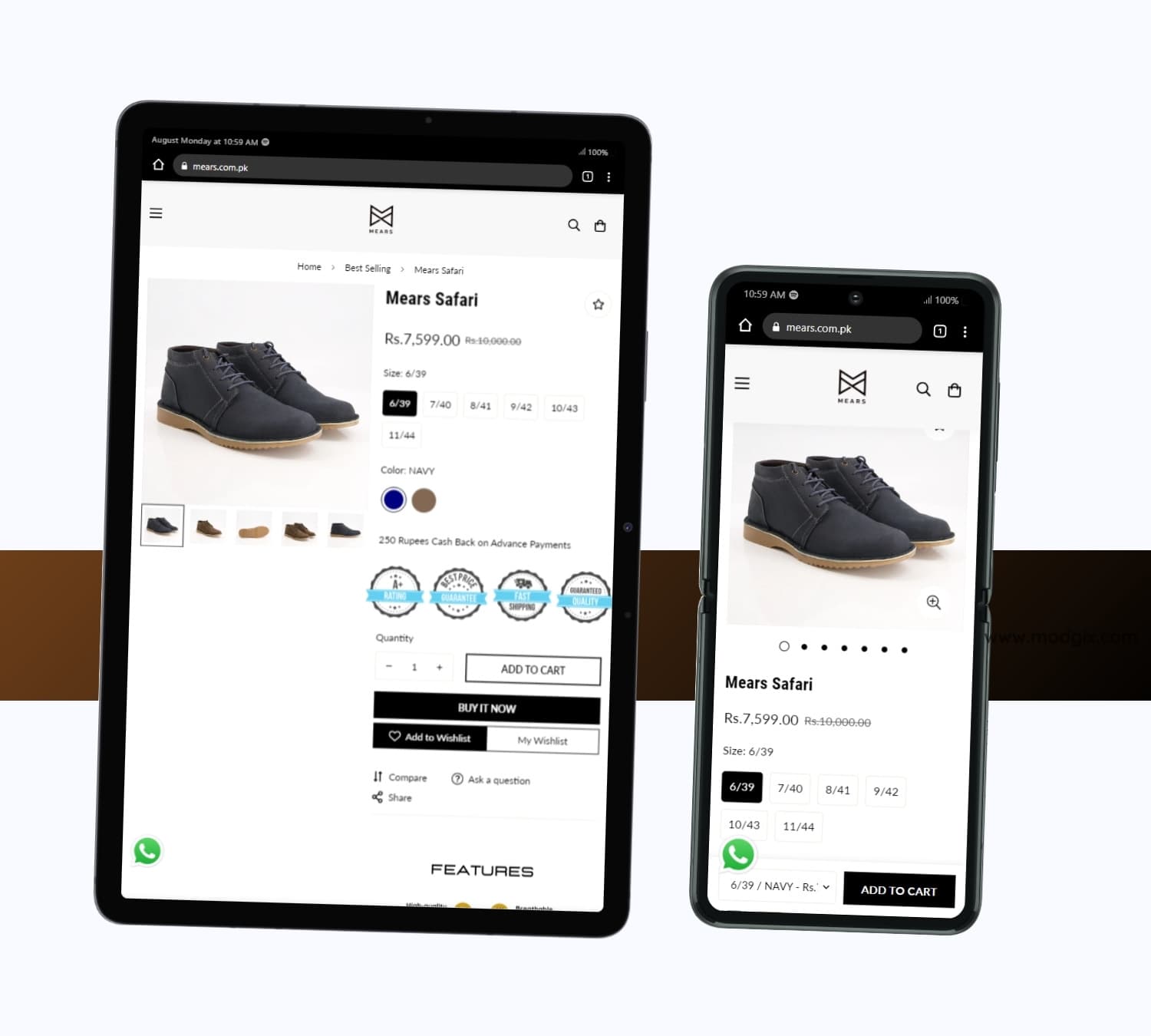 Mears product pages on a tablet and phone