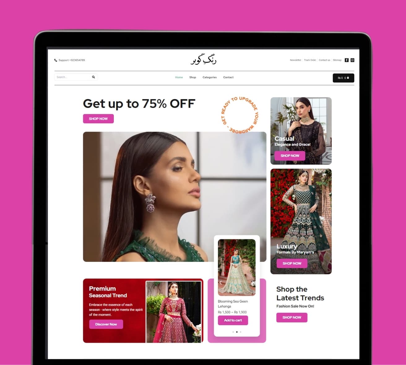 Rang e Gohar store home page on a tablet