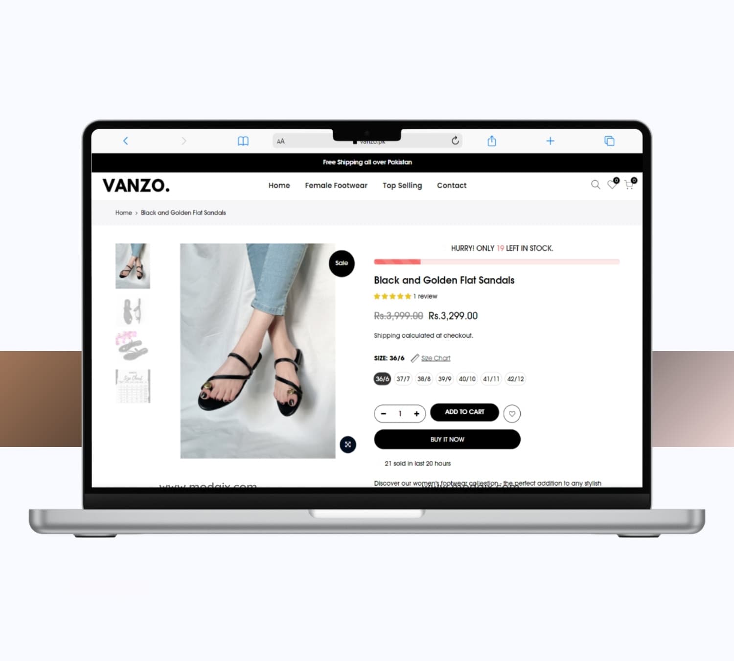 Vanzo product page on a laptop
