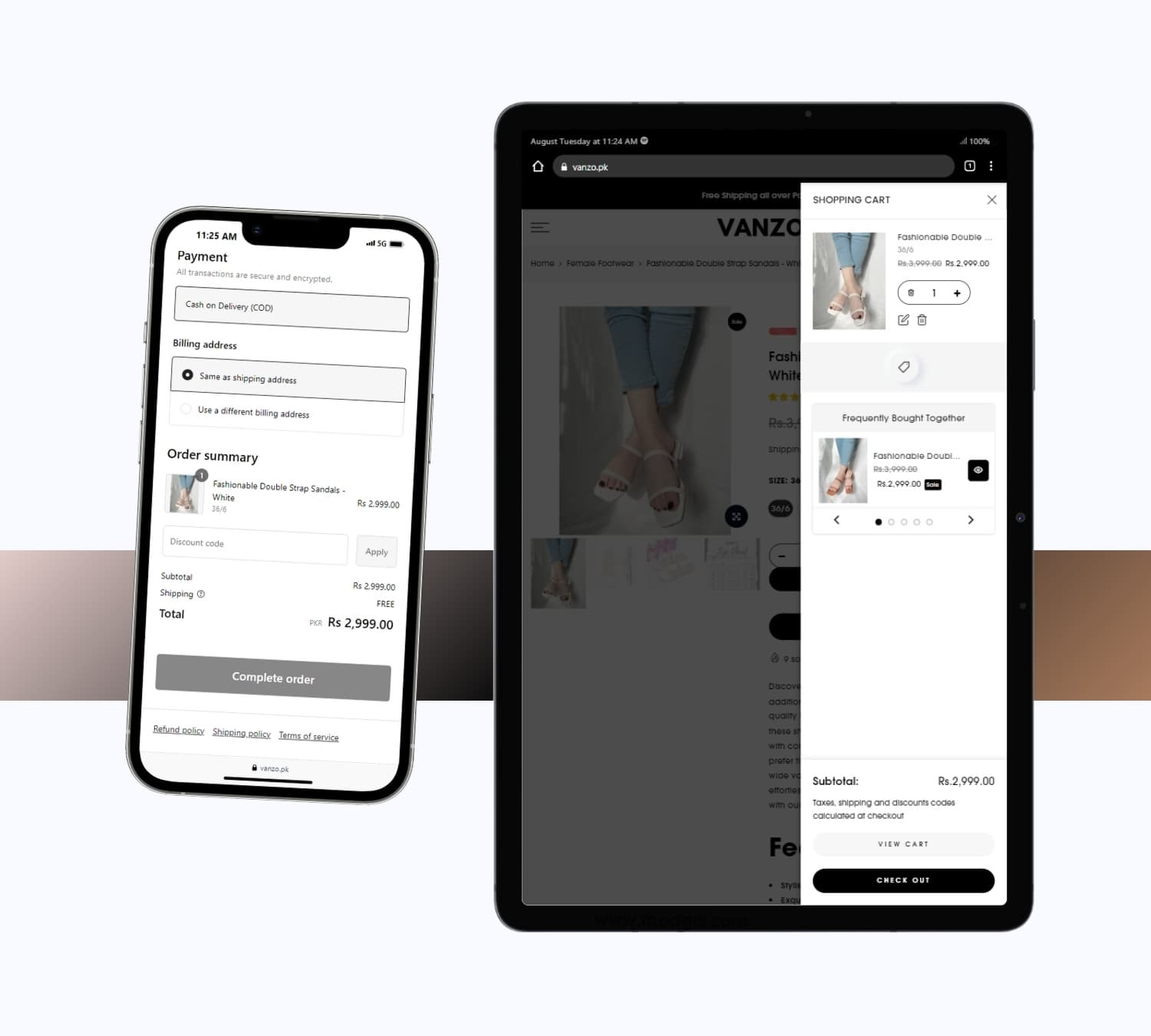 Vanzo store on a tablet and phone