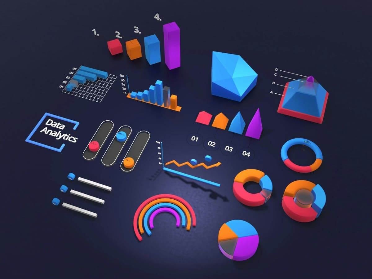 Illustrated charts and data icons representing customer records