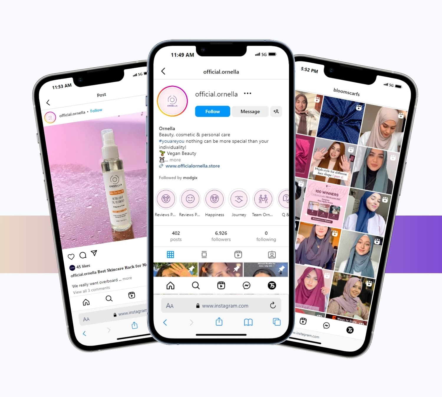 Ornella social media posts on phones